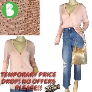 CALVIN KLEIN BLUSH PINK KNIT CARDIGAN W/GOLD BEADING DETAILS (M)